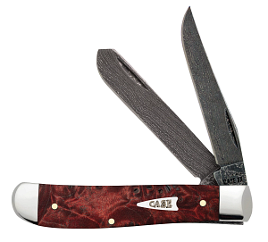 Red Orange Maple Burl Wood Damascus Mini Trapper 27814 *